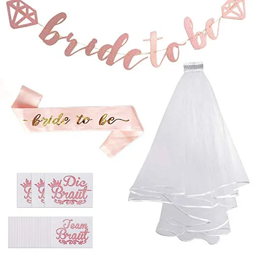 KINDPMA 23 Pcs Echarpe Future Mariée Echarpe Enterrement de Vie de Jeune Fille Voile de Mariée avec Peigne Tatouage…