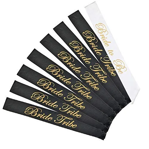 Lot de 8 écharpes « Bride Tribe » noires avec 1 écharpe blanche pour enterrement de vie de jeune fille