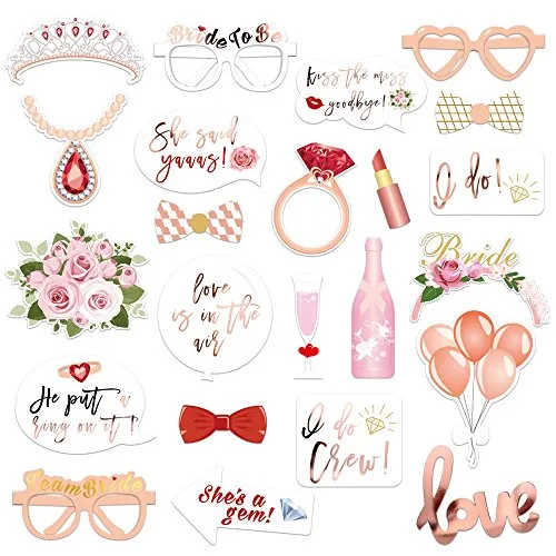 Konsait EVJF Mariage photobooth kit (23Count), Brillants Or Rose Team Bride Accessoire Photo Booth Masquerade avec Bois…
