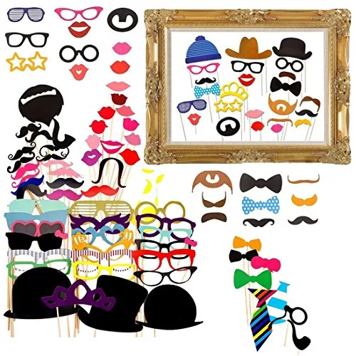 Gudotra 72 pcs Accessoires Photobooth Cravates Lunettes Chapeaux pour Mariage Anniversaire Carnaval Graduation Mascarade…